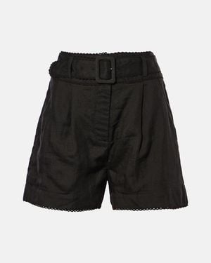 Veronica Beard Hobbes High-Rise Ramie Shorts - Black
