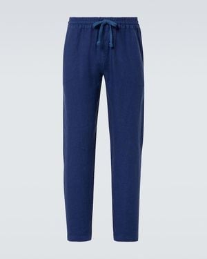 Fedeli Linen Straight Trousers - Blue