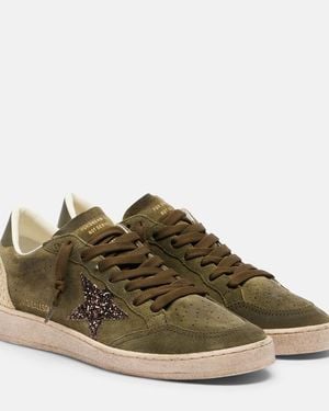 Golden Goose Ball Star Glitter Suede Trainers - Brown