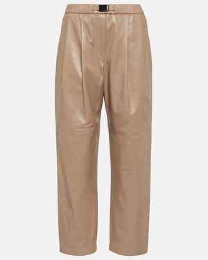 Brunello Cucinelli Mid-Rise Leather Trousers - Natural