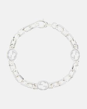 Gucci Pulsera Interlocking G De Plata De Ley - Blanco