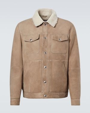 Brunello Cucinelli Shearling-Lined Suede Jacket - Natural