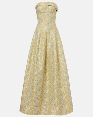 Jonathan Simkhai Octavia Floral Jacquard Bustier Gown - Yellow