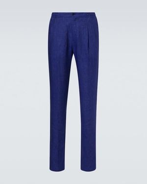 Rubinacci Linen Tapered Trousers - Blue