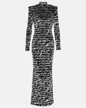Balmain Ls Bodycon Love Letter Long Dress - Black