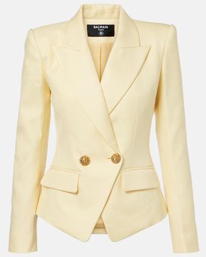 Balmain 2-Buttons Natte Blazer Jacket - Natural