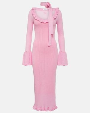 Blumarine Ruffled Wool Midi Dress - Pink