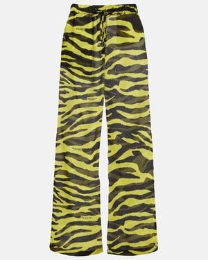 The Attico Animal-Print Cotton Muslin Wide-Leg Trousers - Green