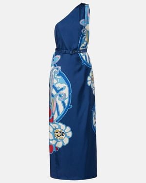 La DoubleJ Roy Printed One-Shoulder Silk Twill Maxi Dress - Blue