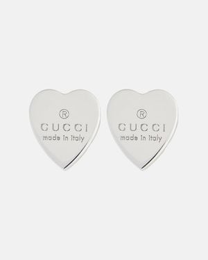 Gucci Pendientes De Corazon De Plata Esterlina - Blanco