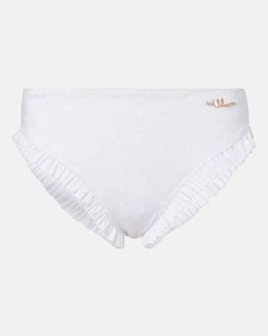 Chloé Borderie Anglaise Ruffled Bikini Bottoms - White