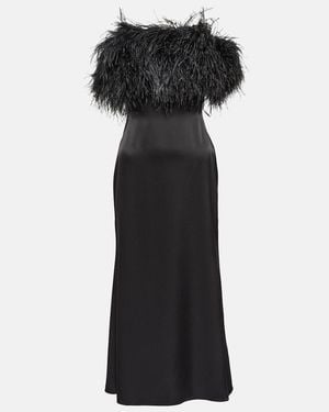 David Koma Feather-Trimmed Satin Midi Dress - Black