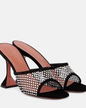 AMINA MUADDI Lupita 95 Suede-Trimmed Mesh Mules - Brown