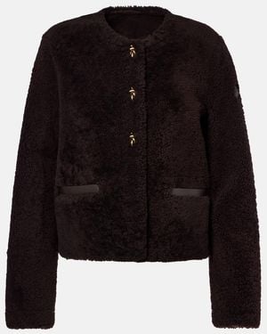 Moncler Piumino Cropped Con Pelle - Nero