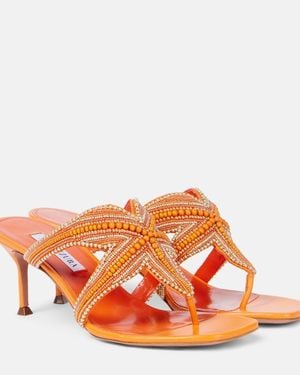 Aquazzura Reef Star Beaded Leather Thong Sandals - Orange