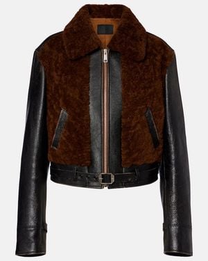 Prada Belted Shearling-Trimmed Leather Jacket - Brown