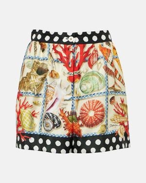 Dolce & Gabbana Capri Printed Silk Satin Shorts - Red