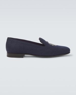 Ralph Lauren Alonzo Embroidered Linen Loafers - Blue