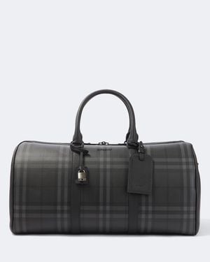 Burberry Check Leather-Trimmed Duffel Bag - Black