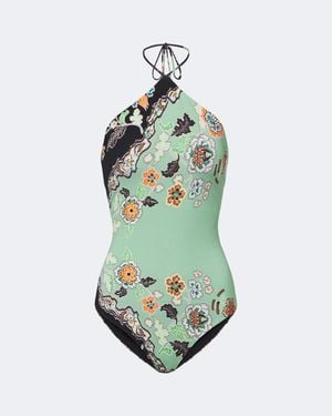 Roberto Cavalli Floral Halterneck Swimsuit - Green