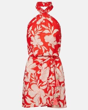 Poupette Manon Floral Halterneck Cotton Minidress - Red