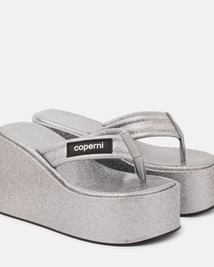 Coperni Glitter Wedge Thong Sandals - White