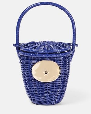 Patou Iconic Embellished Wicker Bucket Bag - Blue