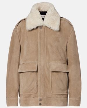 Nour Hammour Drey Shearling-Trimmed Suede Jacket - Natural