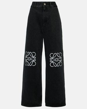 Loewe Jeans Anchos De Tiro Alto Con Anagrama - Negro