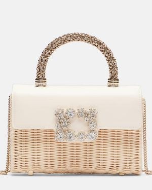 Roger Vivier Jewel Efflorescence Mini Rattan Tote Bag - Natural