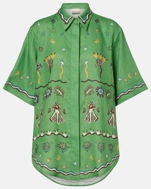 ALÉMAIS Sun Dancer Printed Linen Shirt - Green