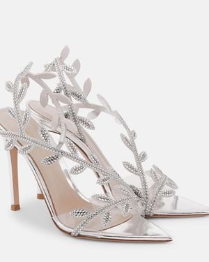 Gianvito Rossi Flavia 105 Embellished Mirrored Leather Sandals - White