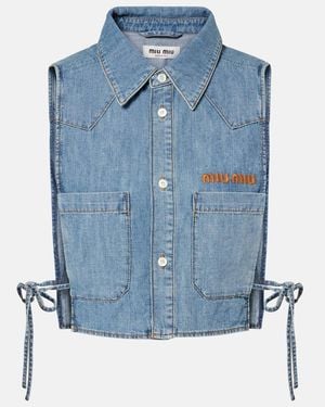 Miu Miu Chambray Crop Top - Blue