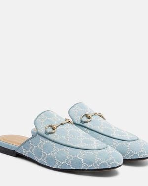 Gucci Princetown Gg Embellished Mules - White