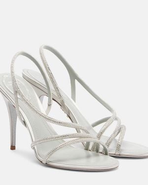 Rene Caovilla Crystal-Embellished Satin Sandals - White