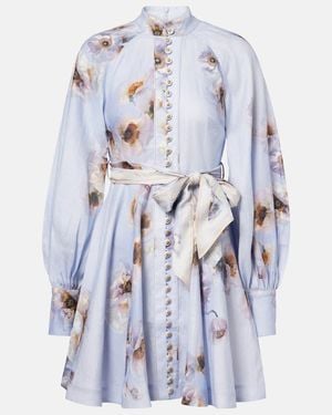 Zimmermann Lilac Poppy Print Linen Hypnotic Mini Dress - Blue