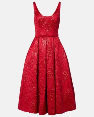 Safiyaa Asher Floral Jacquard Midi Dress - Red