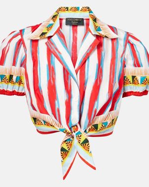 Dolce & Gabbana Cropped Striped Cotton Shirt - Red
