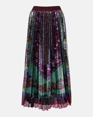 La DoubleJ Accordian Pleated Sequined Midi Skirt - Blue