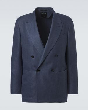 ZEGNA Blazer Aus Leinen, Wolle Und Seide - Blau