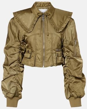 Ganni Cropped Ruched Bomber Jacket - Green