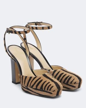 Fendi Tiger-Print Calf Hair Platform Pumps - Metallic