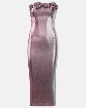 Area Vestido Midi De Lame Con Aplique Floral - Morado