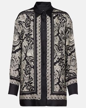 Nili Lotan Alfie Paisley Silk Twill Shirt - Black