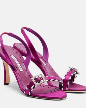 Manolo Blahnik Sumbasan Embellished Satin Sandals - Pink