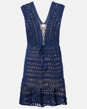 Anna Kosturova Crocheted Cotton Minidress - Blue