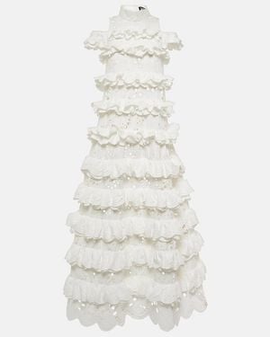 SUSAN FANG Embroidered Ruffled Maxi Dress - White