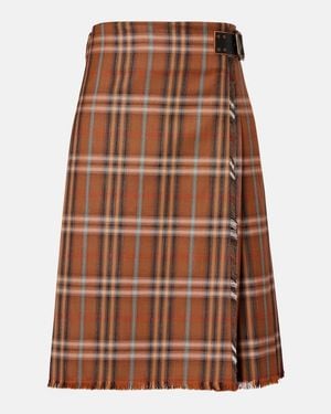 Burberry Check Wool Midi Skirt - Brown