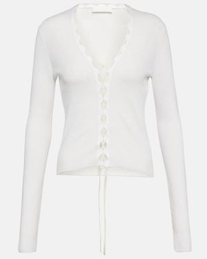 Dion Lee Cardigan De Algodon Acanalado Acordonado - Blanco