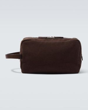 The Row Astra Leather-Trimmed Canvas Pouch - Brown